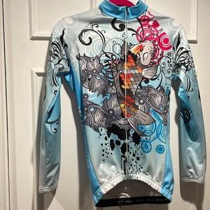 Athletic-type jacket with soft lining inside and pocket on lower back.